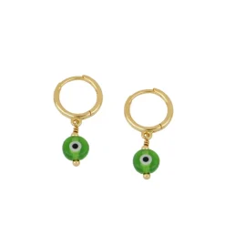 Aros Ojo Turco Verde Plata Dorada