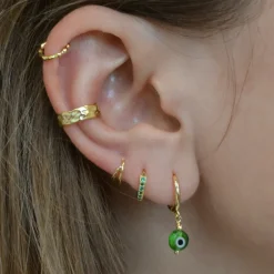 Aros Ojo Turco Verde Plata