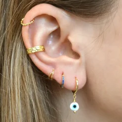 Aros Ojo Turco White Plata Dorada