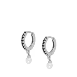 Aros Pearl Black Plata
