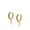 Aros Pearl Black Plata Dorada