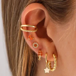 Aros Star White Plata Dorada