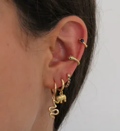 Aros Vani Black Plata Dorada