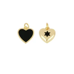 Charm Heart Black Plata Dorada