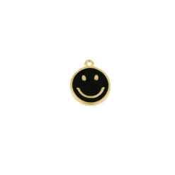 Charm Smiley Black Plata Dorada