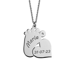 Collar Pie Corazón Personalizable Plata