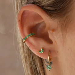 Ear Cuff Grecia Green Plata Dorada