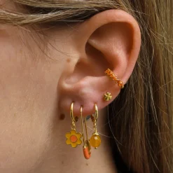 Ear Cuff Grecia Naranja Plata Dorada