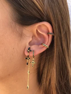 Ear Cuff Hidra Black Plata Dorada