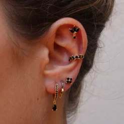 Ear Cuff Hidra Black Plata Dorada
