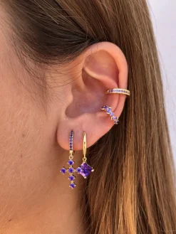 Ear Cuff Hidra Lila Plata Dorada