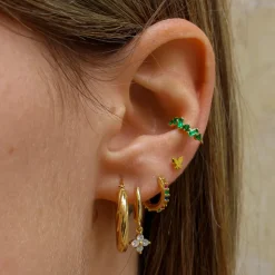 Ear Cuff Hidra Verde Plata Dorada