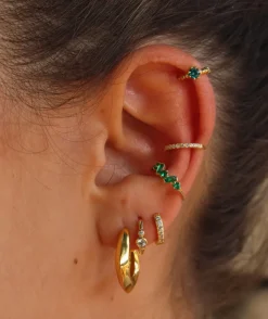 Ear Cuff Hidra Verde Plata Dorada