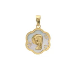 Medalla Virgen Niña Corazón Nacar 18K