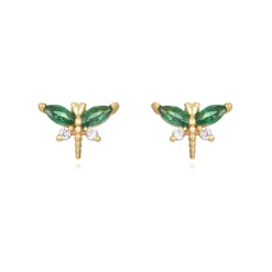 Pendiente Mini Libélula Verde Plata Dorada