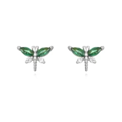 Pendiente Mini Libélula Verde Plata