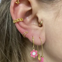 Pendientes Clip Rosa Plata Dorada