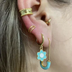 Pendientes Clip Turquesa Plata Dorada