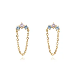 Pendientes Crystal Chain Plata Dorada