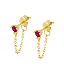 Pendientes Dunia Chain Fucsia Plata Dorada