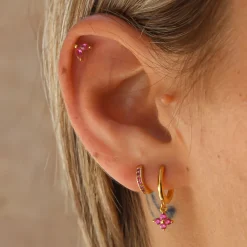 Pendientes Flea Fucsia Plata Dorada