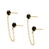 Pendientes Hera Chain Black Plata Dorada