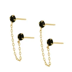 Pendientes Hera Chain Black Plata Dorada