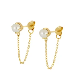 Pendientes Pearl Chain Plata Dorada