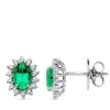Pendientes Rosetón Esmeralda Diamantes Oro Blanco 18K