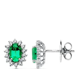 Pendientes Rosetón Esmeralda Diamantes Oro Blanco 18K