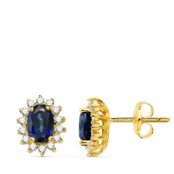 Pendientes Rosetón Zafiro Diamantes Oro 18K
