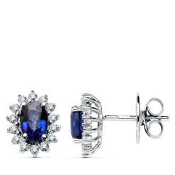 Pendientes Rosetón Zafiro Diamantes Oro Blanco 18K