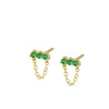 Pendientes Verde Chain Plata Dorada