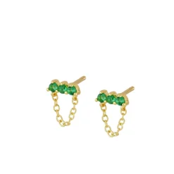 Pendientes Verde Chain Plata Dorada