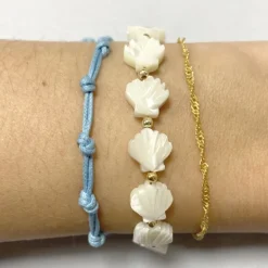 Pulsera Concha Nácar Plata Dorada