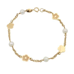 Pulsera Flores Perla Oro 18K