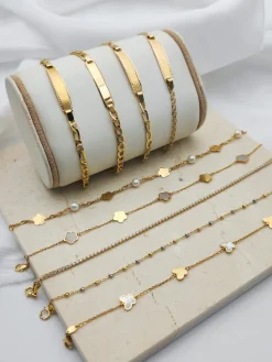 Pulsera Flores Perla Oro 18K
