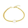 Pulsera Perla Hilo Beige Plata Dorada